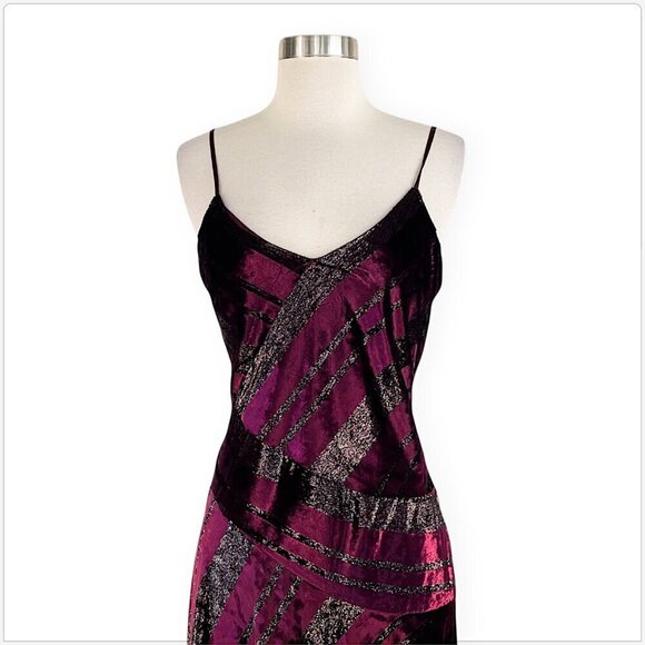 Parker Selma Velvet Metallic Burgundy Asymmetric Midi Slip Dress New NWT 4 8 - Picture 4 of 7